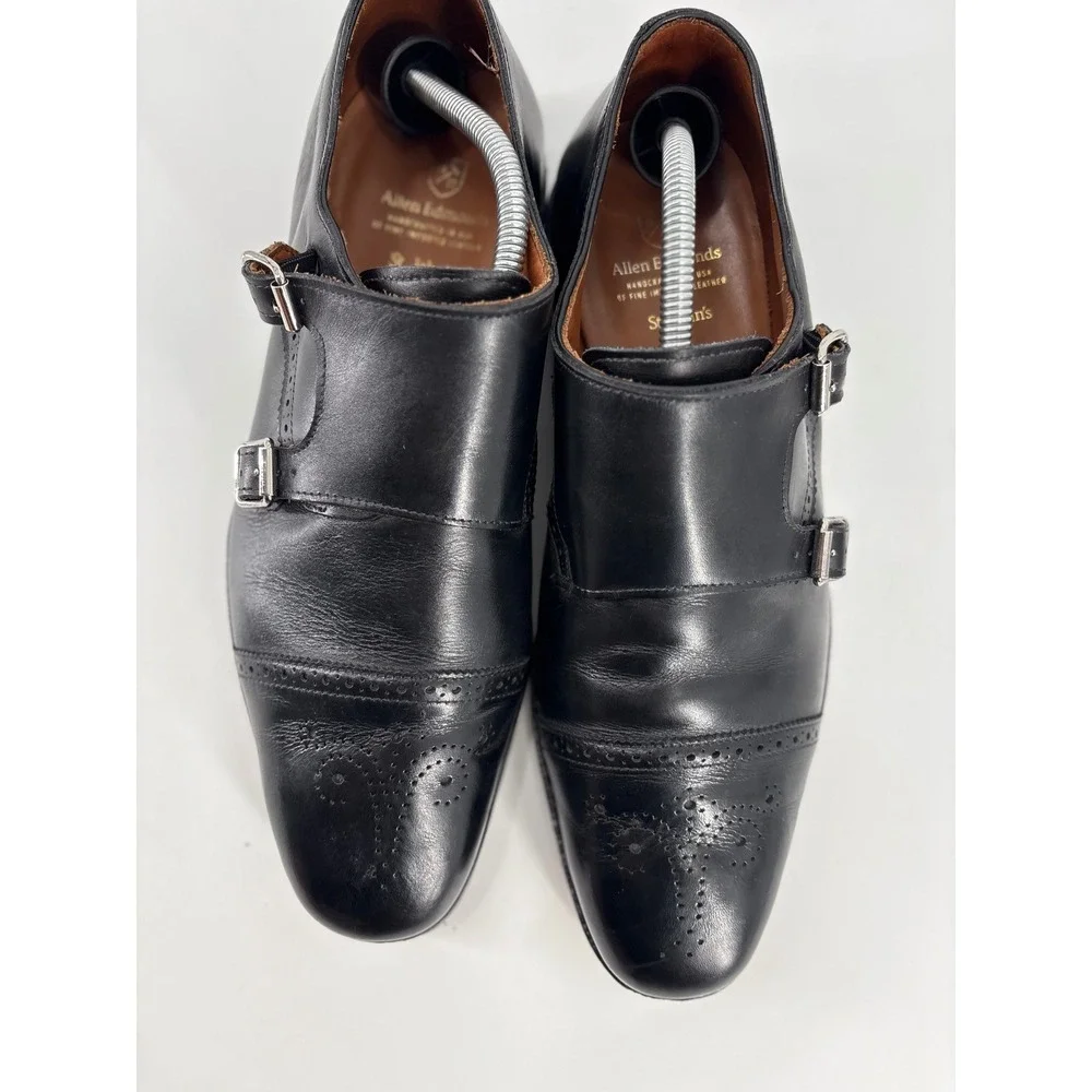 Allen Edmonds St. Johns Mens Black Leather Double Monk Strap Brogue Shoes